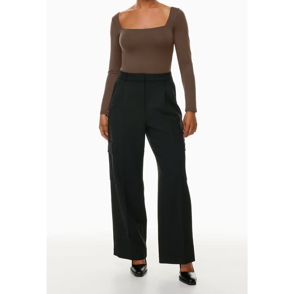 Aritzia Babaton Contour Square-Neck Brown Long Sleeve Bodysuit Thong Size Medium